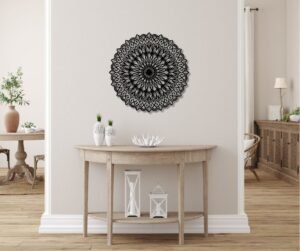 Circle of Serenity 24-inch laser cut wooden mandala wall art by RayzeWood.